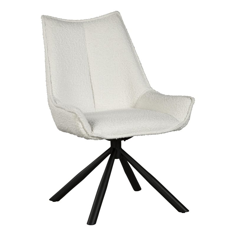 Pemberly Row Swivel Accent Side Chair in White Fabric Black Iron Frame