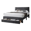 Pemberly Row Queen Size Bed with Storage Drawer Dark Gray Corduroy Upholstery