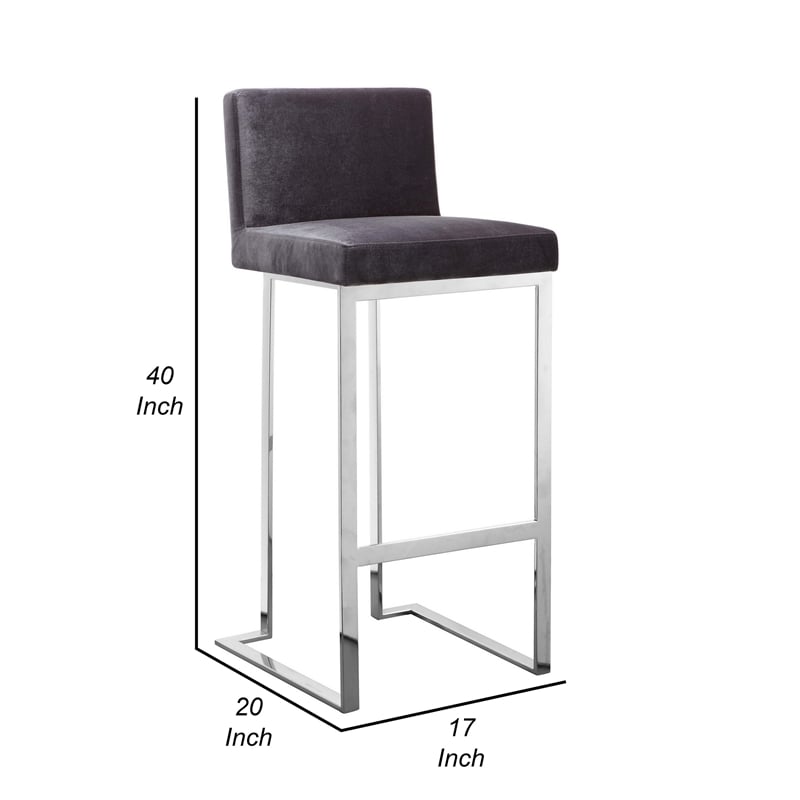 Pemberly Row 30 Inch Barstool Chair in Gray Velvet Foam Cushions Chrome Steel