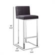 Pemberly Row 30 Inch Barstool Chair in Gray Velvet Foam Cushions Chrome Steel