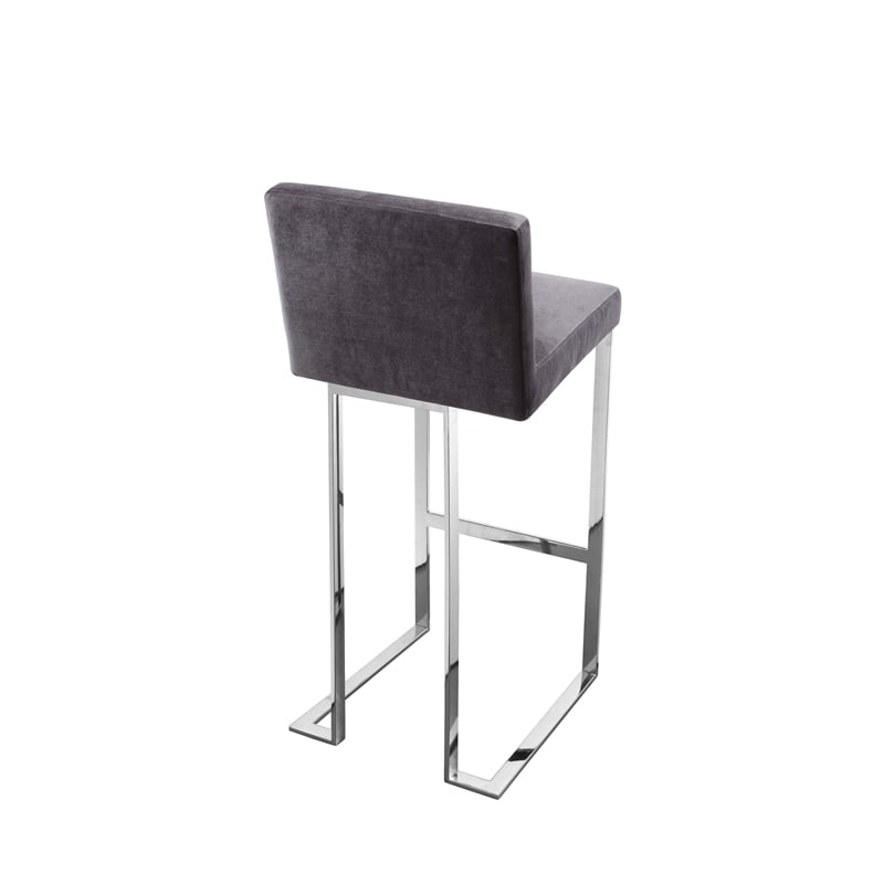 Pemberly Row 30 Inch Barstool Chair in Gray Velvet Foam Cushions Chrome Steel