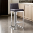 Pemberly Row 30 Inch Barstool Chair in Gray Velvet Foam Cushions Chrome Steel