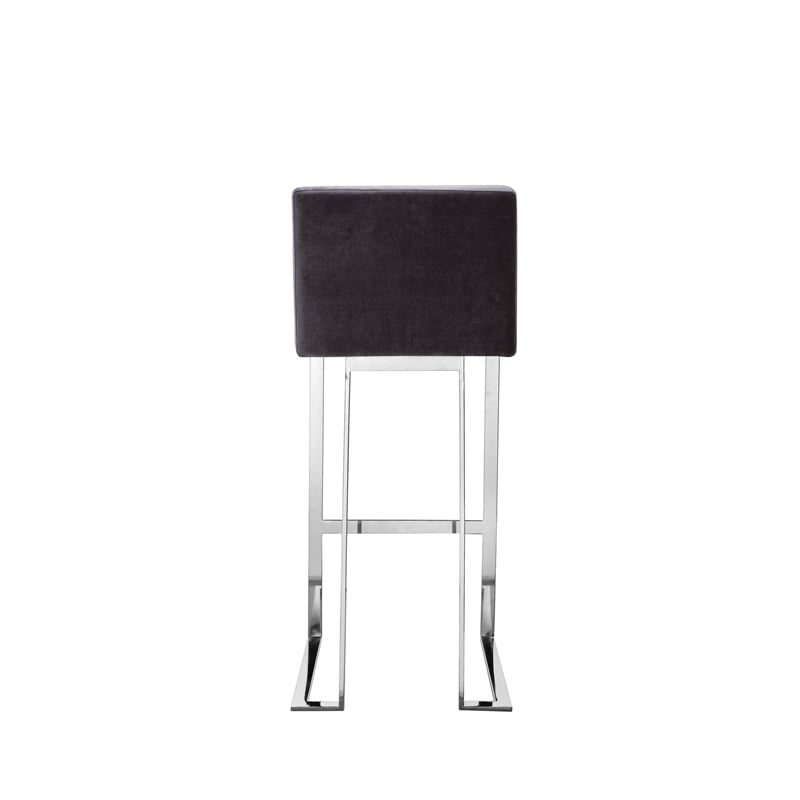 Pemberly Row 30 Inch Barstool Chair in Gray Velvet Foam Cushions Chrome Steel