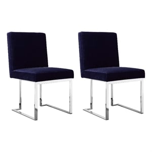 Pemberly Row 19 Inch Dining Chair Set of 2 Navy Blue Velvet Foam Chrome Steel