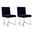 Pemberly Row 19 Inch Dining Chair Set of 2 Navy Blue Velvet Foam Chrome Steel
