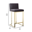 Pemberly Row 26 Inch Counter Stool Chair Cushioned Gray Velvet Gold Cantilever