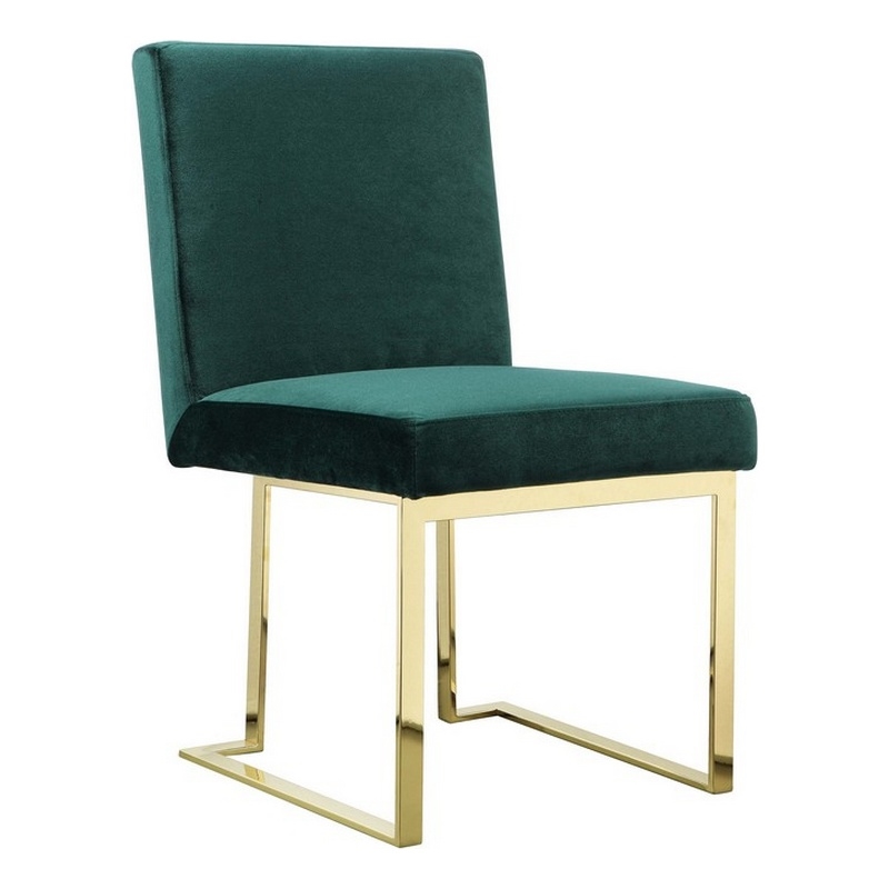 Pemberly Row 24 Inch Side Dining Chair Set of 2 Green Velvet Gold Cantilever