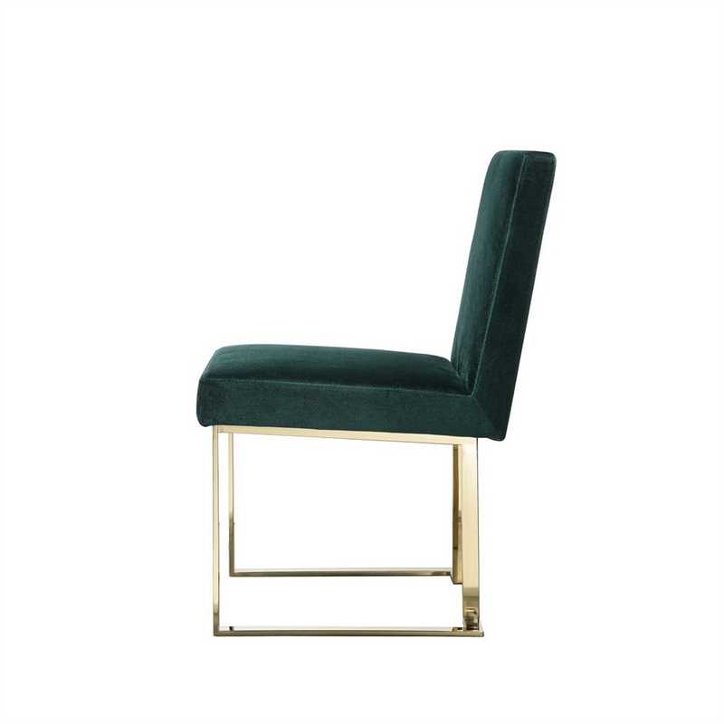 Pemberly Row 24 Inch Side Dining Chair Set of 2 Green Velvet Gold Cantilever