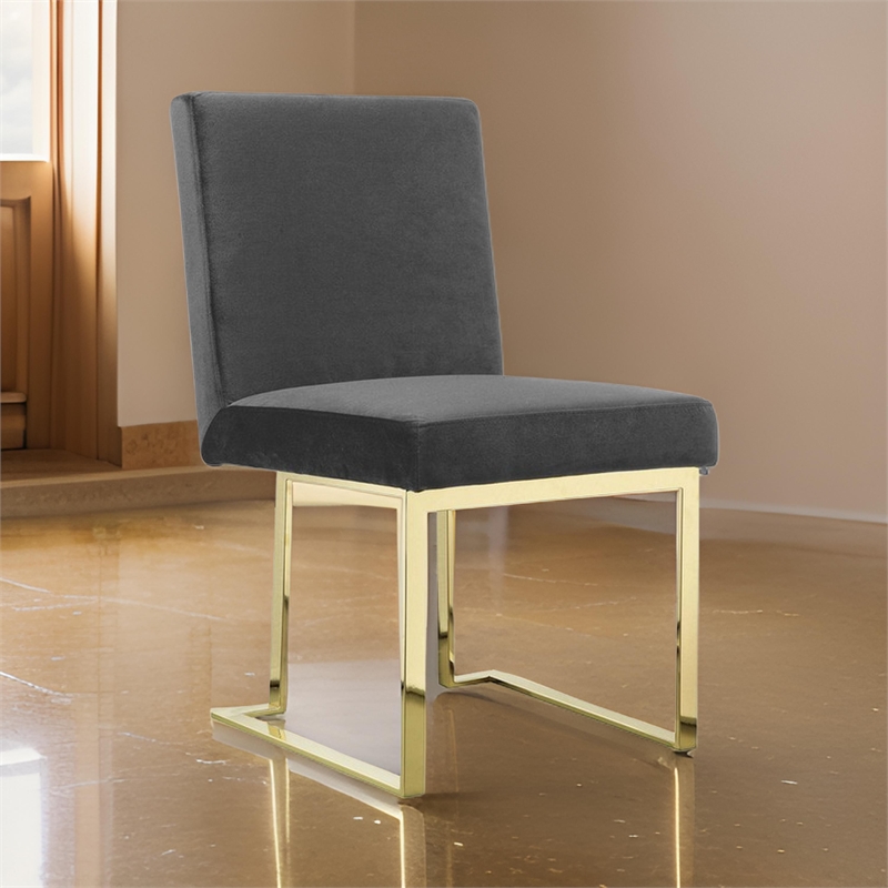 Pemberly Row 24 Inch Side Dining Chair Set of 2 Gray Velvet Gold Cantilever