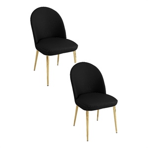Pemberly Row 24 Inch Dining Chair Set of 2 Curved Back Black Faux Leather Gold