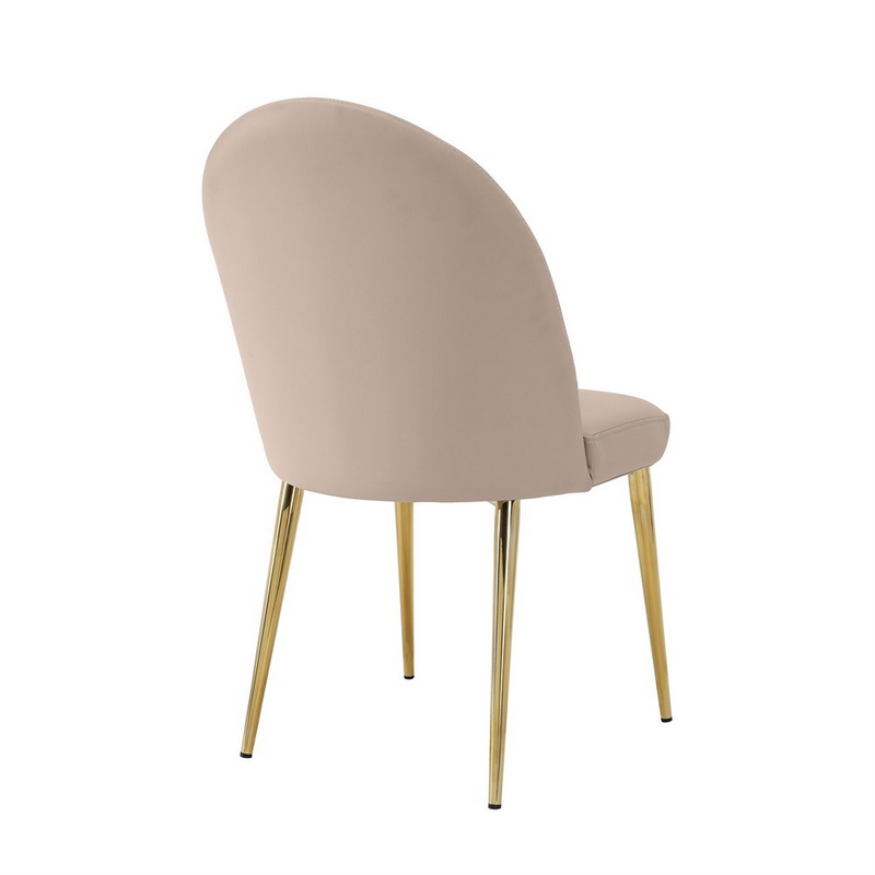 Pemberly Row 24 Inch Dining Chair Set of 2 Curved Back Beige Faux Leather Gold