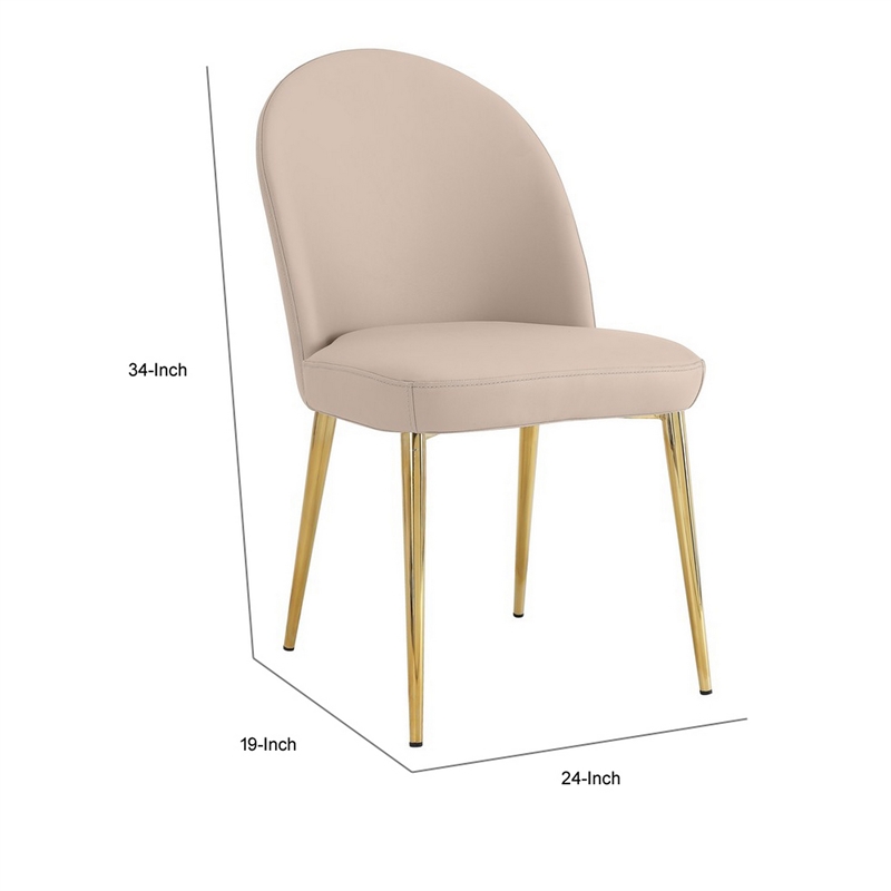 Pemberly Row 24 Inch Dining Chair Set of 2 Curved Back Beige Faux Leather Gold