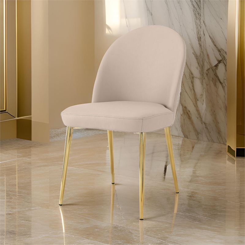 Pemberly Row 24 Inch Dining Chair Set of 2 Curved Back Beige Faux Leather Gold