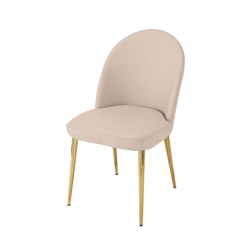 Pemberly Row 24 Inch Dining Chair Set of 2 Curved Back Beige Faux Leather Gold