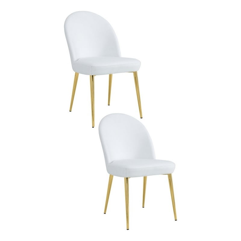Pemberly Row 24 Inch Dining Chair Set of 2 Curved Back White Faux Leather Gold