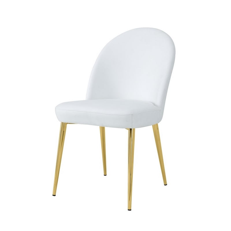Pemberly Row 24 Inch Dining Chair Set of 2 Curved Back White Faux Leather Gold