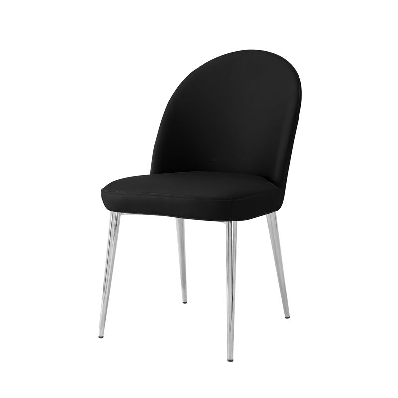 Pemberly Row 24 Inch Set of 2 Dining Chairs Curved Back Black Faux Leather