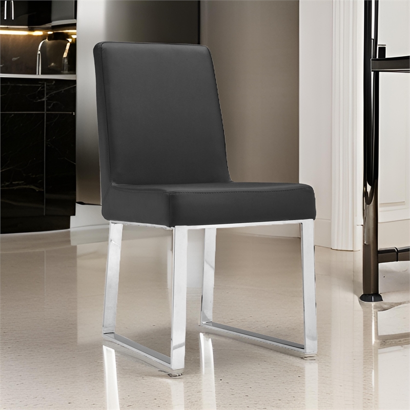 Pemberly Row 25 Inch Dining Chair Set of 2 Armless Black Faux Leather Chrome