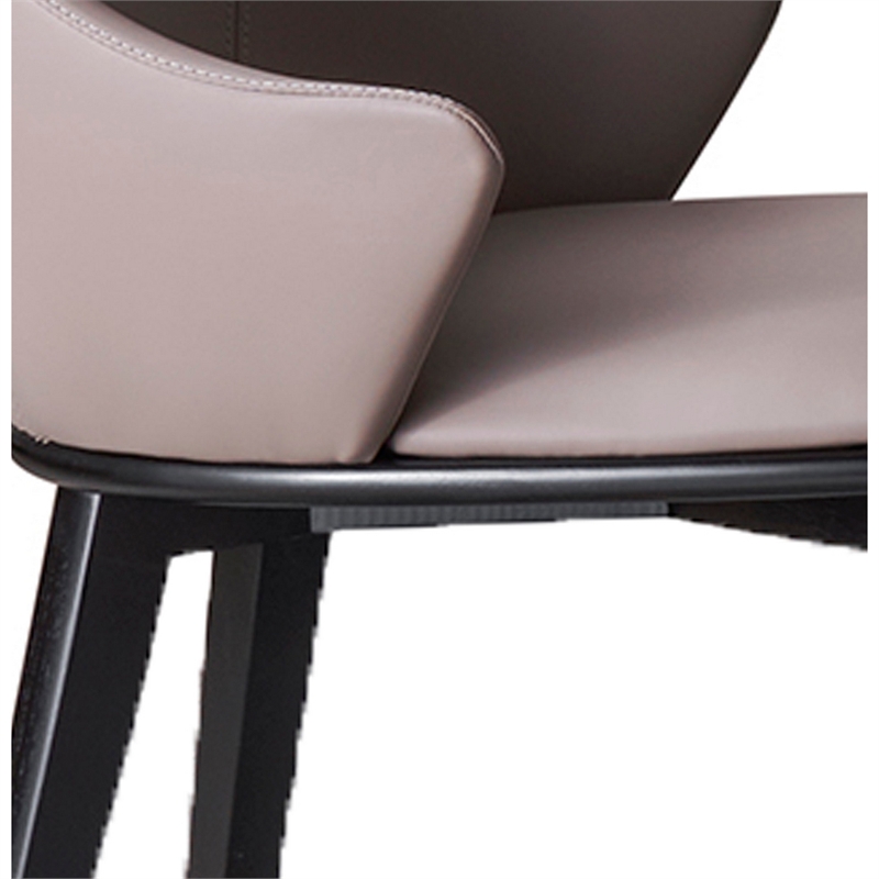 Pemberly Row 23 Inch Dining Chair Set of 2 Padded Tall Back Beige Faux Leather