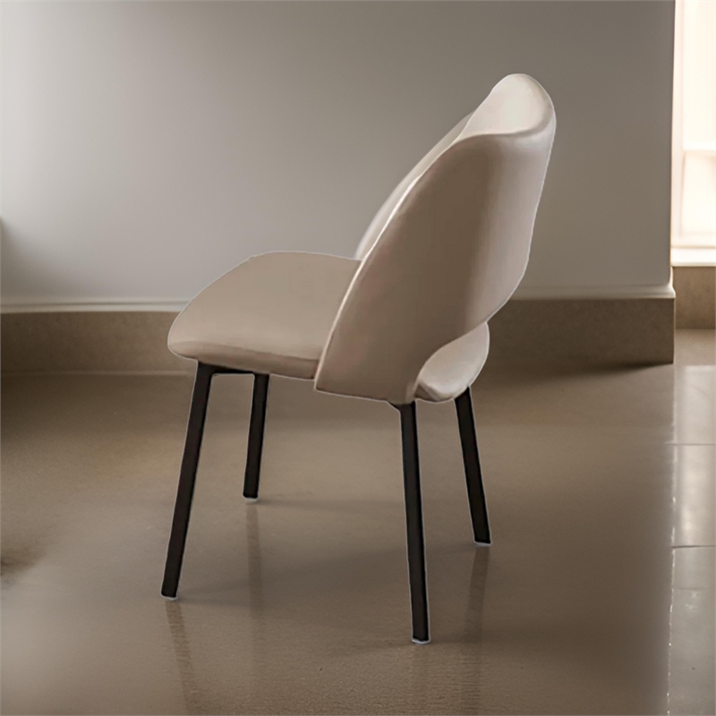 Pemberly Row 22 Inch Dining Chair Set of 2 Beige Faux Leather Armless Open Back