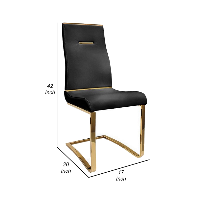Pemberly Row 17 Inch Dining Chair Set of 2 Cantilever Base Black Gold Leather