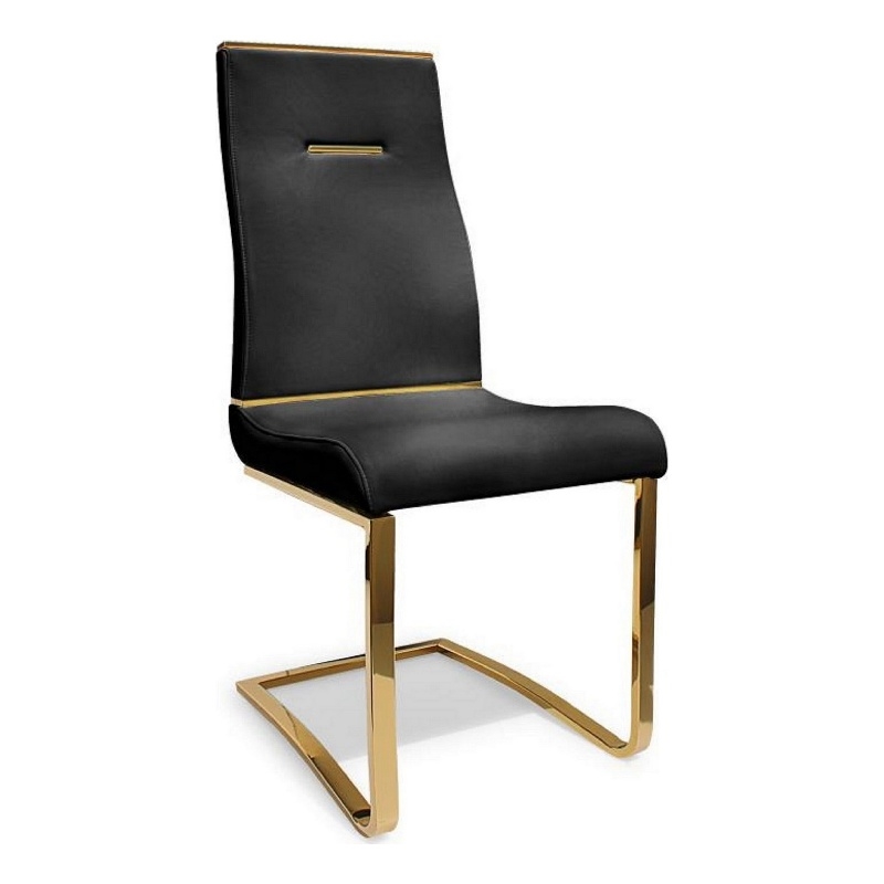 Pemberly Row 17 Inch Dining Chair Set of 2 Cantilever Base Black Gold Leather