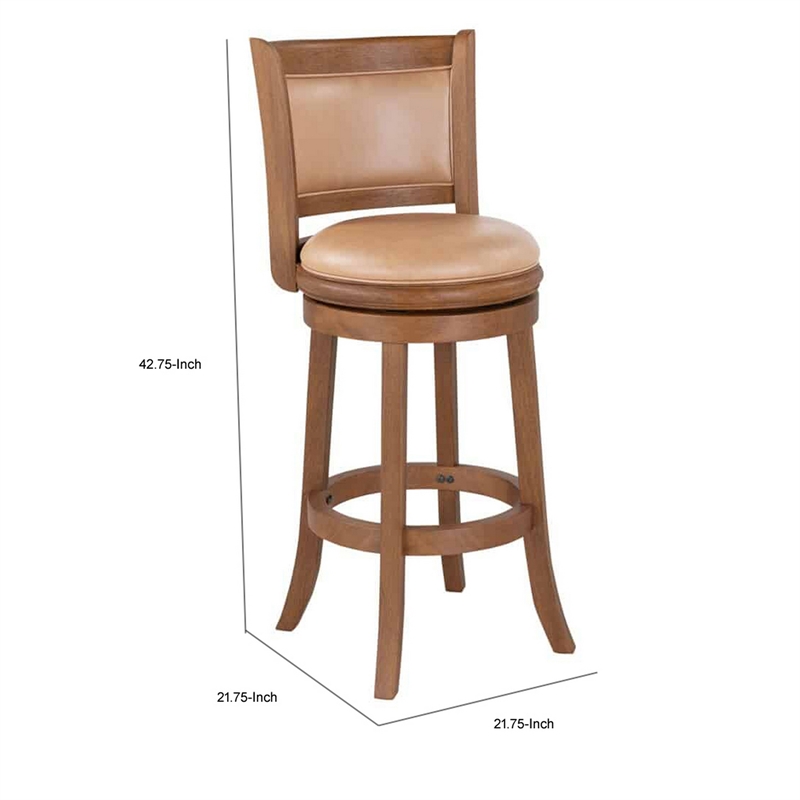 Pemberly Row 30 Inch Swivel Barstool Chair Chestnut Brown Wood Faux Leather