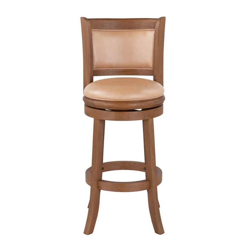 Pemberly Row 30 Inch Swivel Barstool Chair Chestnut Brown Wood Faux Leather