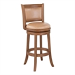 Pemberly Row 30 Inch Swivel Barstool Chair Chestnut Brown Wood Faux Leather