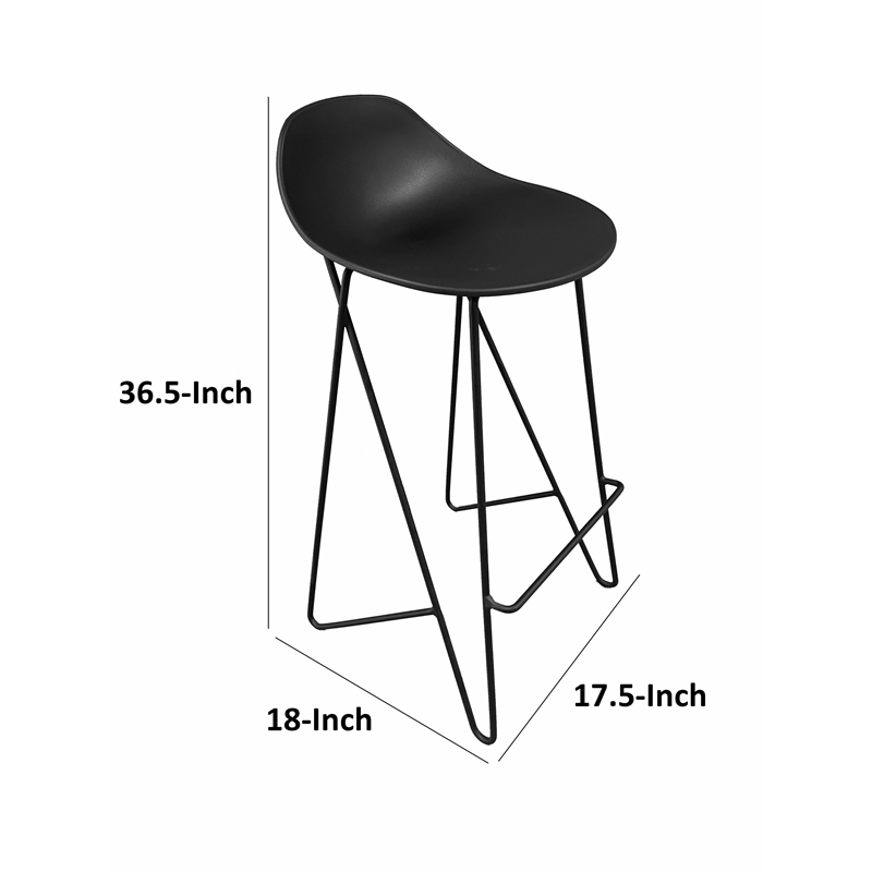 Pemberly Row 30 Inch Barstool Chair Set of 2 Low Back Geometric Black Metal