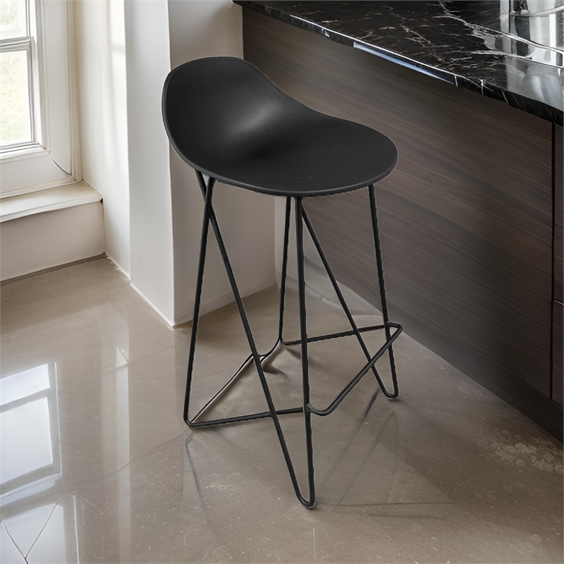Pemberly Row 30 Inch Barstool Chair Set of 2 Low Back Geometric Black Metal