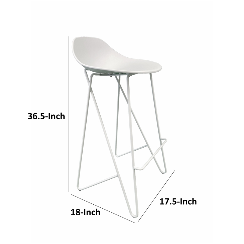 Pemberly Row 30 Inch Barstool Chair Set of 2 Low Back Geometric White Metal