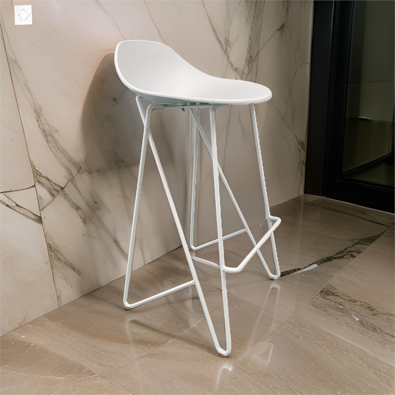 Pemberly Row 30 Inch Barstool Chair Set of 2 Low Back Geometric White Metal