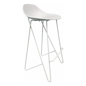 Pemberly Row 30 Inch Barstool Chair Set of 2 Low Back Geometric White Metal