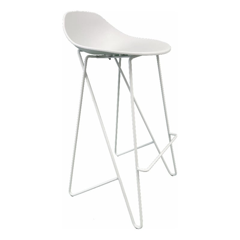 Pemberly Row 30 Inch Barstool Chair Set of 2 Low Back Geometric White Metal