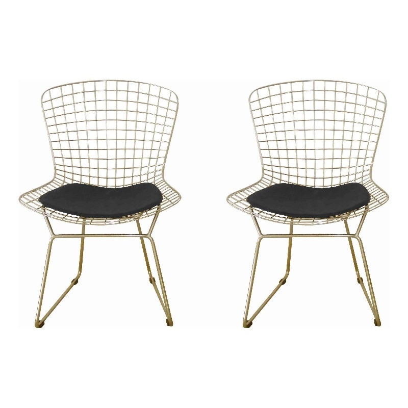 Pemberly Row 23 Inch Dining Chair Set of 2 with 4 Cushions Metal Cage Frame