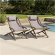 Pemberly Row Portable Sling Chair Set of 2 with Pillows Gray Polyester Wood