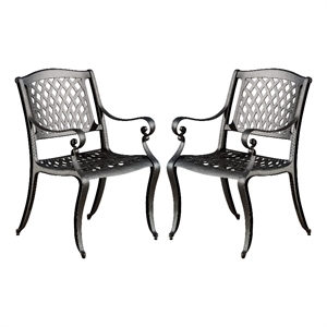 Pemberly Row Outdoor Dining Chair Set of 2 Mesh Style Back Black Cast Aluminum