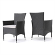 Pemberly Row Patio Dining Chair Set of 2 Ergonomic Gray Wicker Design in Beige