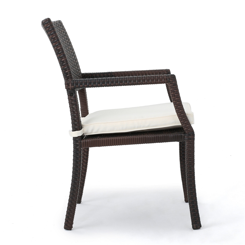 Pemberly Row Outdoor Dining Chair Set of 2 Contemporary Wicker Brown Fabric