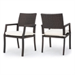 Pemberly Row Outdoor Dining Chair Set of 2 Contemporary Wicker Brown Fabric