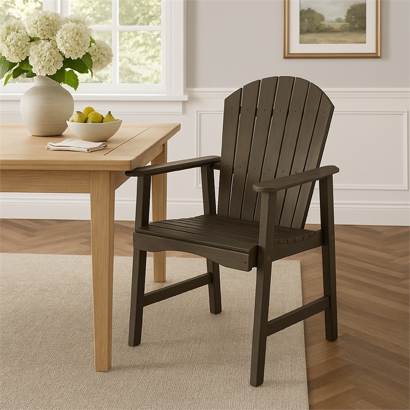 Pemberly Row Outdoor Dining Chair Set of 2 Adirondack in Taupe Gray Acacia Wood