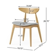 Pemberly Row Dining Chair Set of 2 Curved Light Gray Padded in Natural Brown