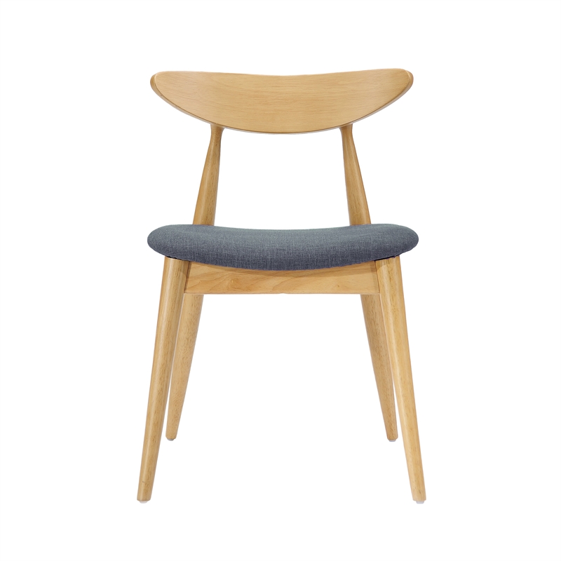 Pemberly Row Dining Chair Set of 2 Curved Dark Gray Padded in Natural Brown
