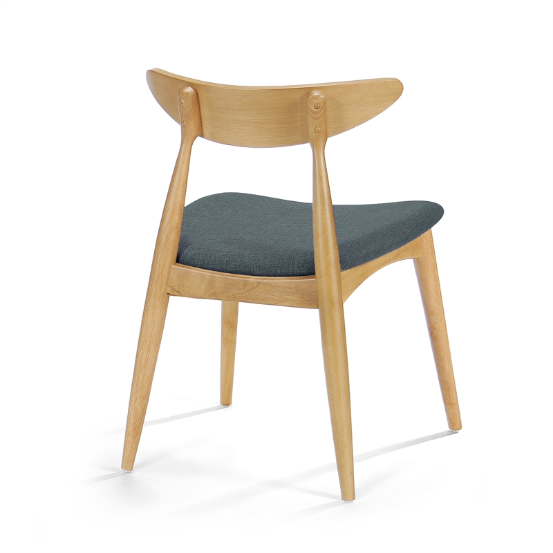Pemberly Row Dining Chair Set of 2 Curved Dark Gray Padded in Natural Brown