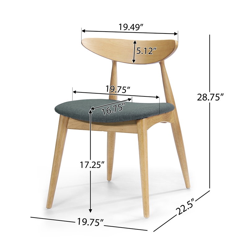 Pemberly Row Dining Chair Set of 2 Curved Dark Gray Padded in Natural Brown