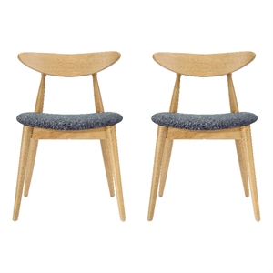 Pemberly Row Dining Chair Set of 2 Curved Dark Gray Padded in Natural Brown