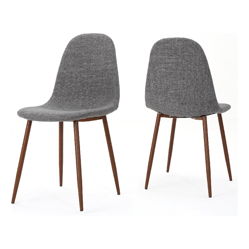 Pemberly Row Chair Set of 2 Light Gray Seat and Back Cushion Brown Metal Legs
