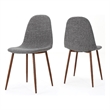 Pemberly Row Chair Set of 2 Light Gray Seat and Back Cushion Brown Metal Legs