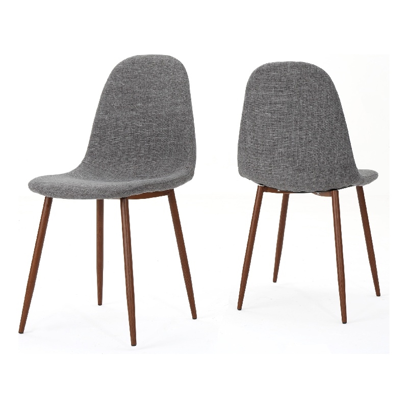 Pemberly Row Chair Set of 2 Light Gray Seat and Back Cushion Brown Metal Legs